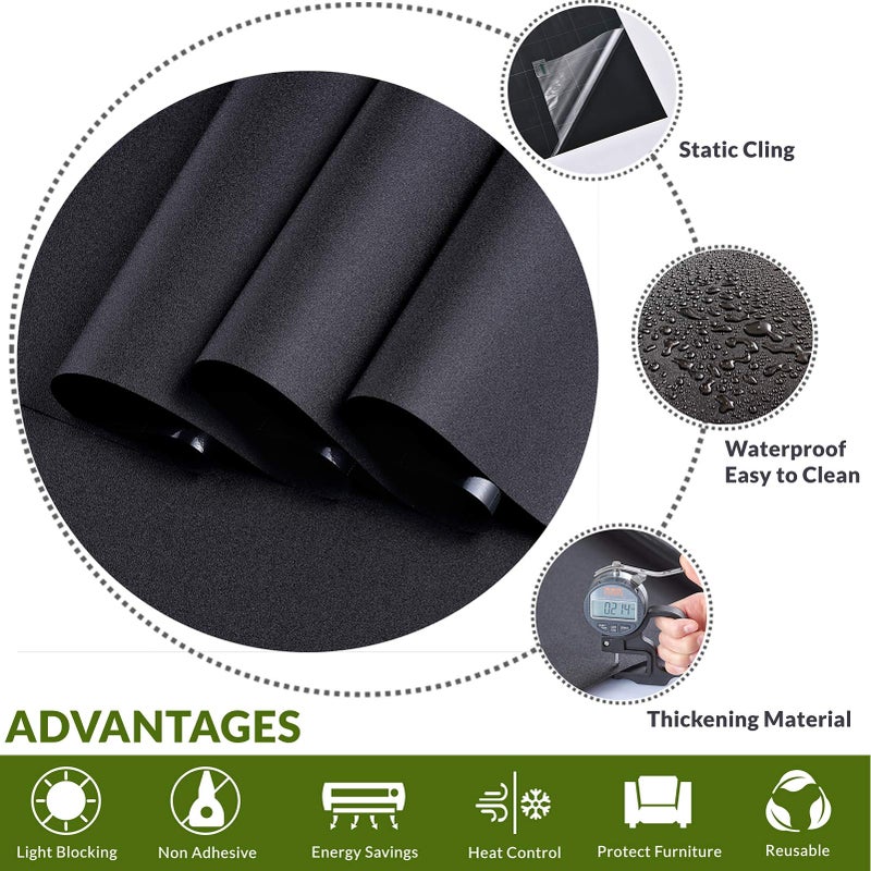 VELIMAX Static Cling Total Blackout Window Film Privacy Room Darkening Window Tint Black Window Cover 100% Light Blocking No Glue (17.7 x 157.4 inches) - Image 2